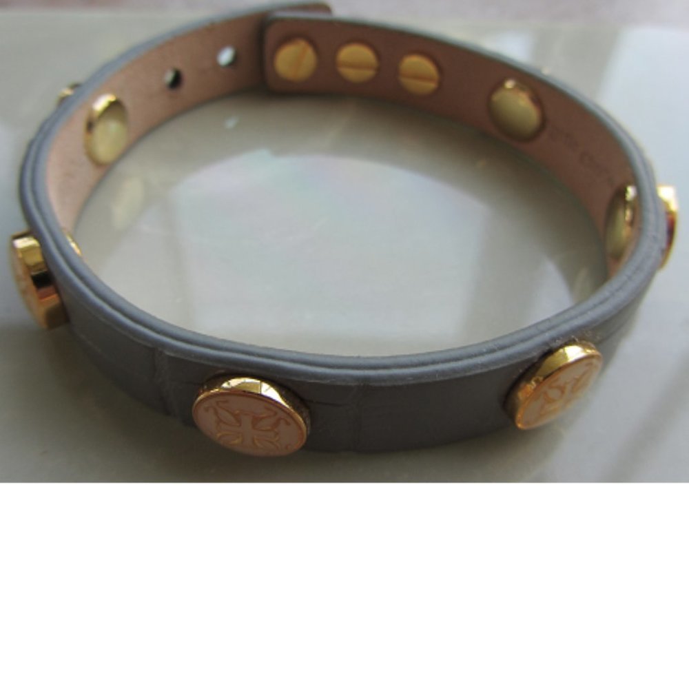Rustic Cuff Logo Enamel Charms Gray Leather Bracelet 8 16$
